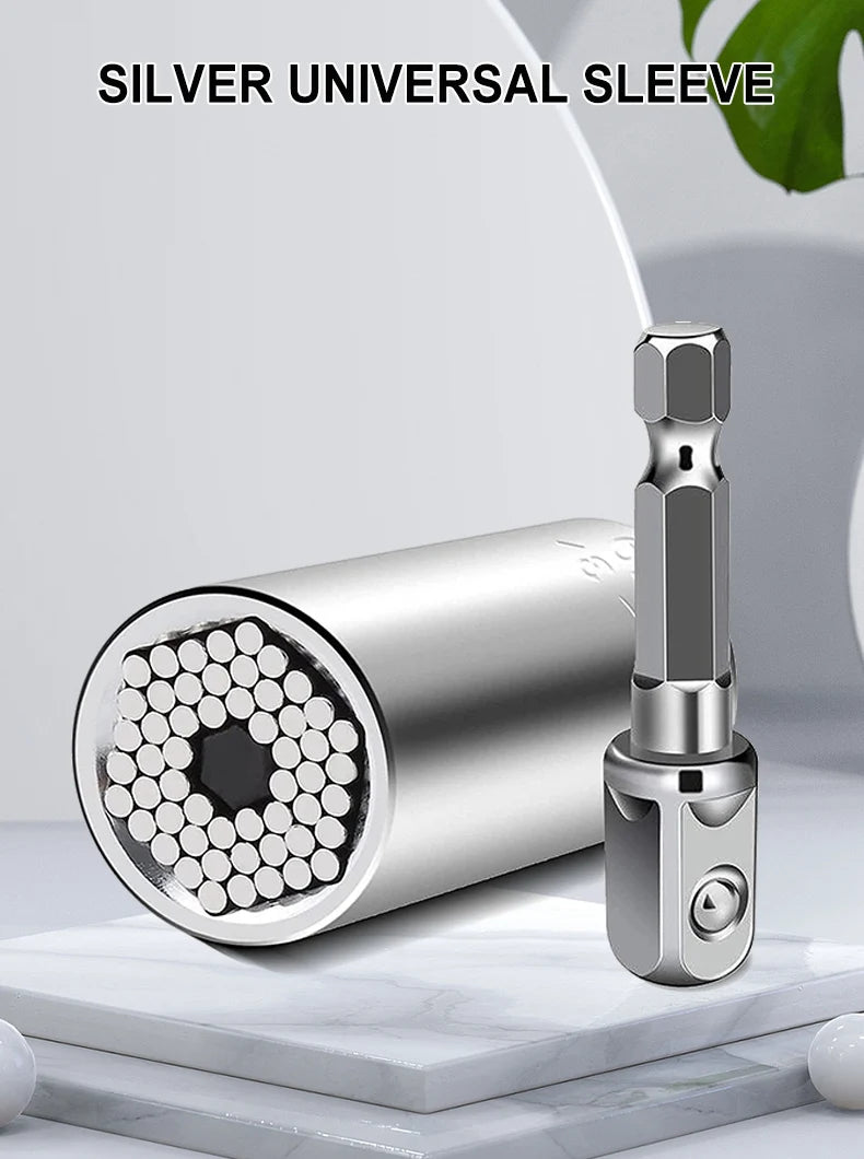 Multifunctional Silvery 7 to 19mm Magic Socket Multi Purpose Wrench Extension Rod Electric Hand Drill Screw Tool Set