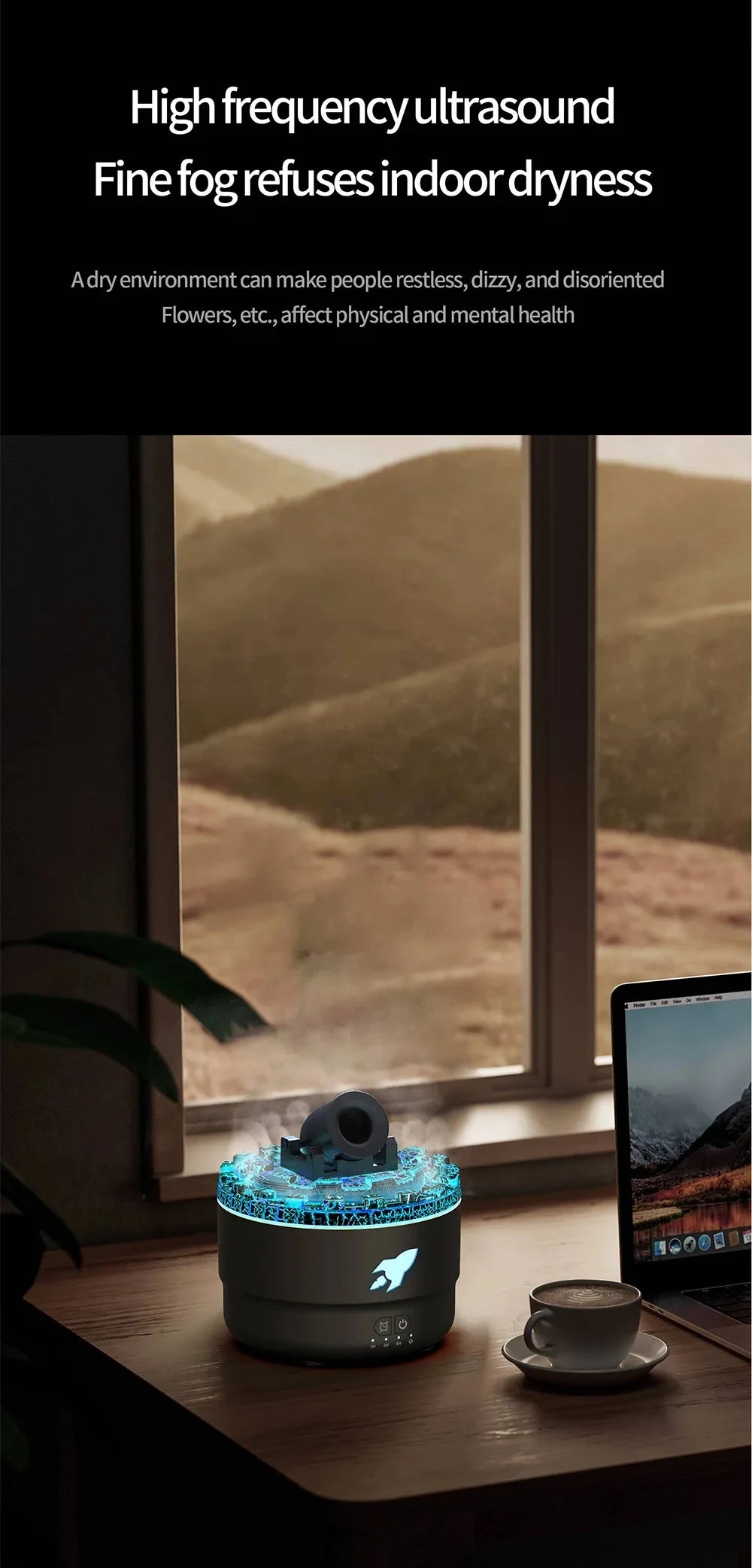 HOMEFISH Aromatherapy Diffuser  Spray Air Humidifier 7Colour Gradient Night Light Ultrasound Essential Oil Arome Diffuser