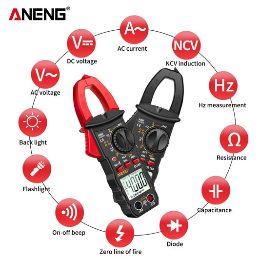 ANENG ST180 AC Current Clamp Meter  Digital 4000 Counts Multimeter Ammeter Voltage Tester Car Amp Hz Capacitance NCV Ohm Tool - Shoppiline