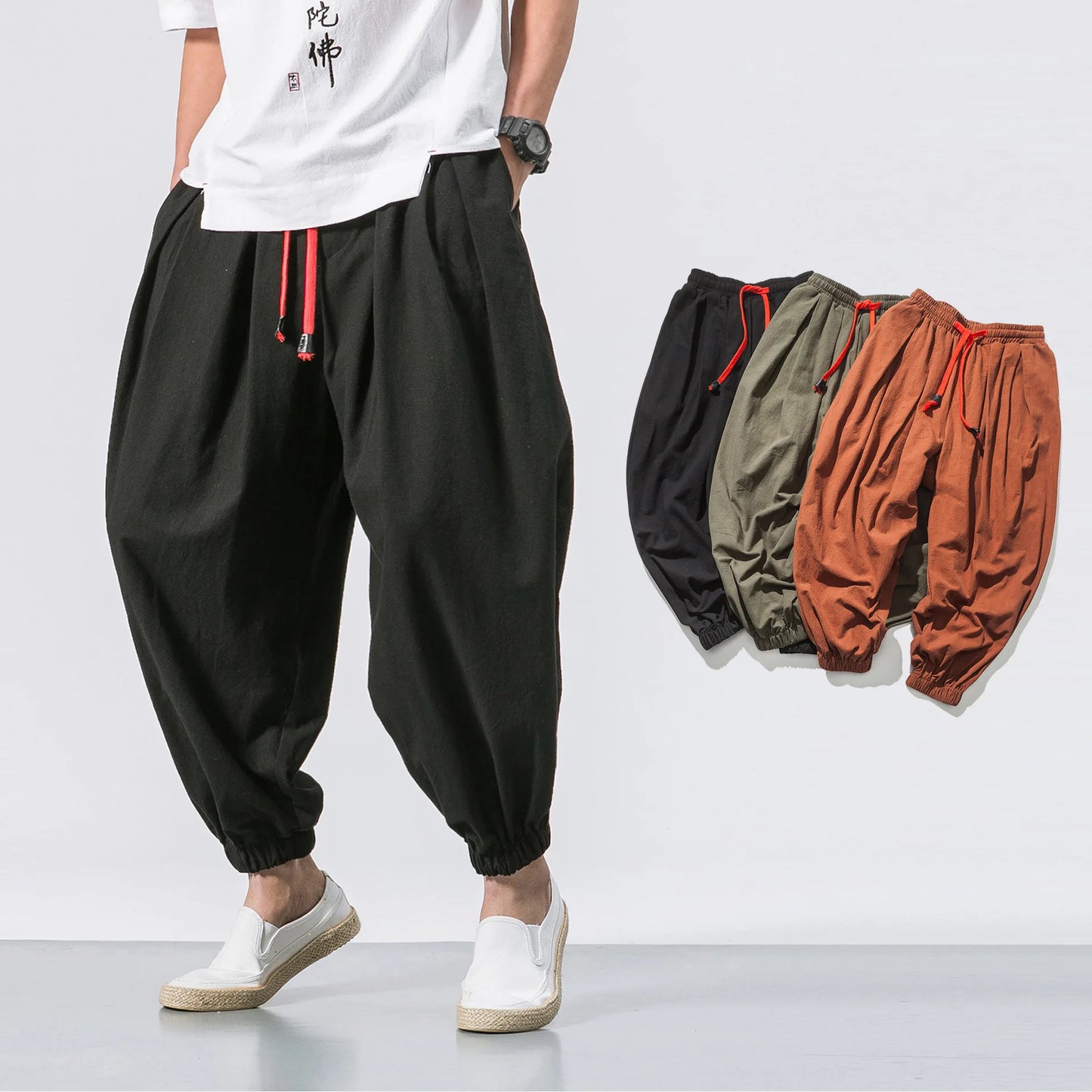 FGKKS Printemps Homme Lâche Sarouel Chinois Lin Surpoids Jogging Haute Qualité Marque Décontracté Pantalon Grande Taille Homme