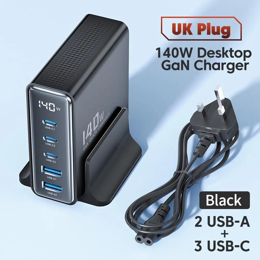 Toocki 140W GaN USB Charger 5in1 Desktop Fast Charge USB Type C Charger LED Display Charger For iPhone Xiaomi Smartphone Laptop - Shoppiline