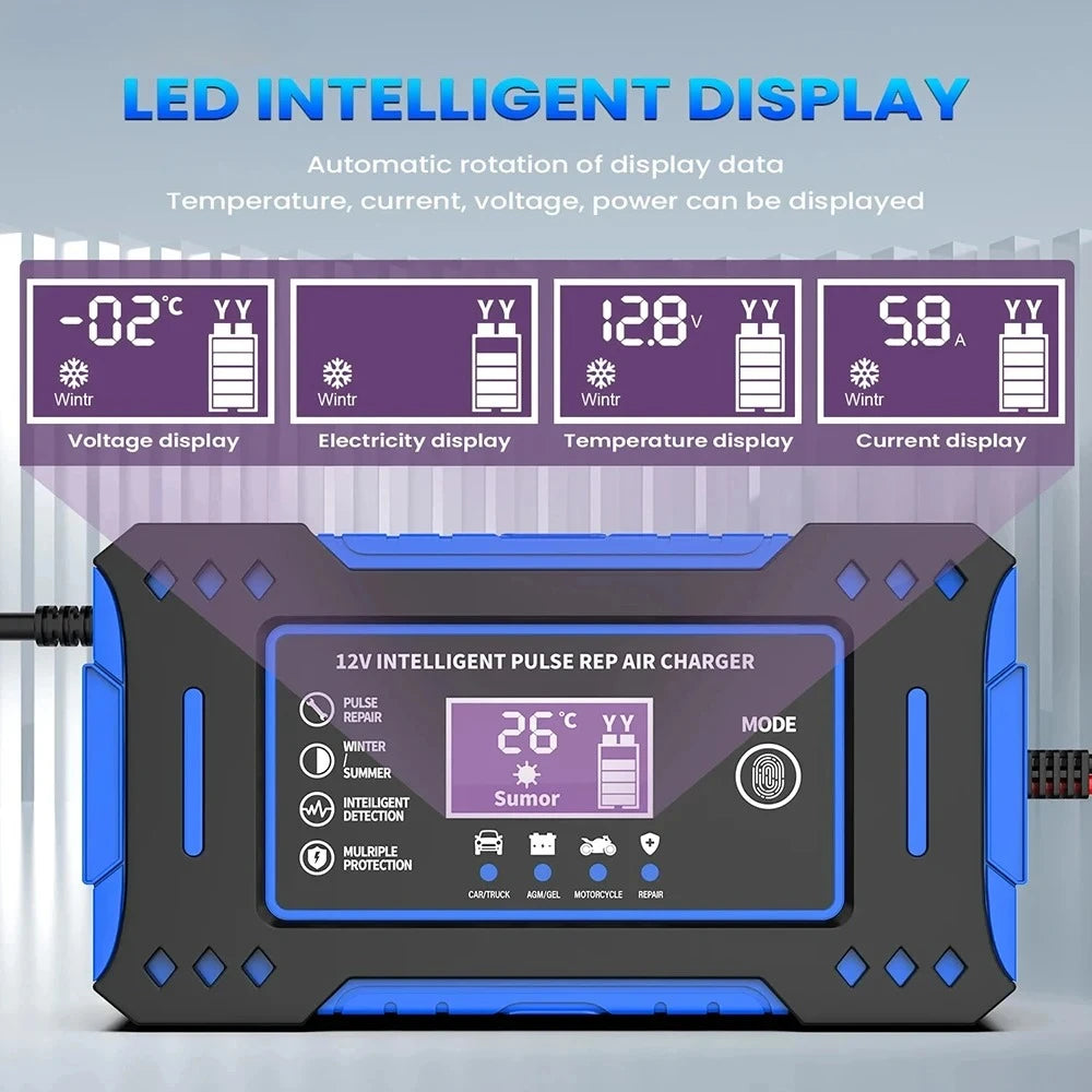 Batteriereparatur LCD-Anzeige 6A 12V Intelligentes Auto-Batterieladegerät Auto- und Motorrad-Batterieladeeinheit Blei-Säure