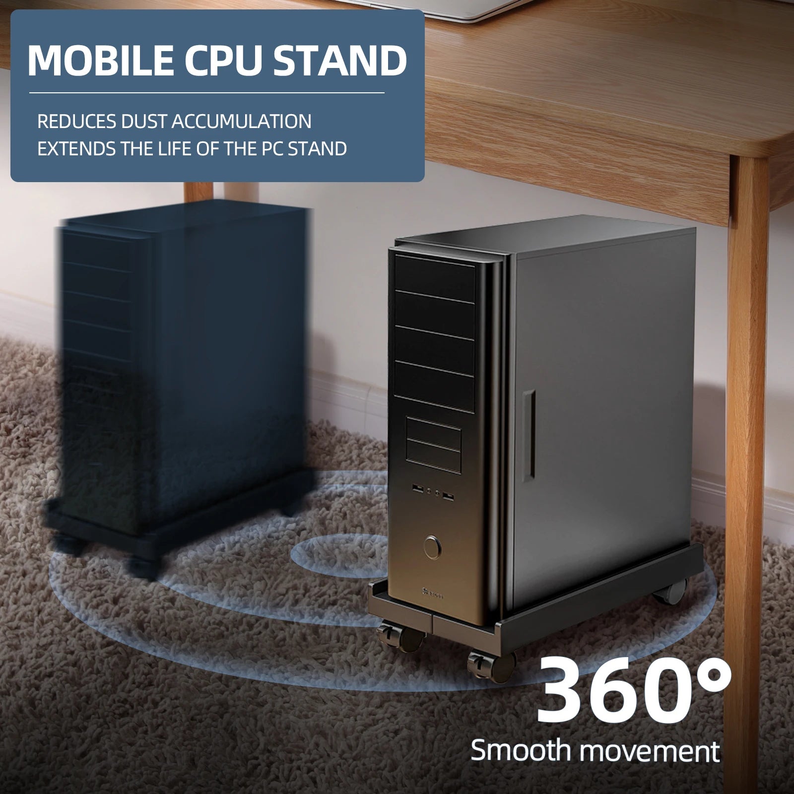 Adjustable Mobile PC Tower Stand with Wheels under Desk CPU Holder Adjustable Stable Mobile Computer Host Stand for Home Office - Shoppiline