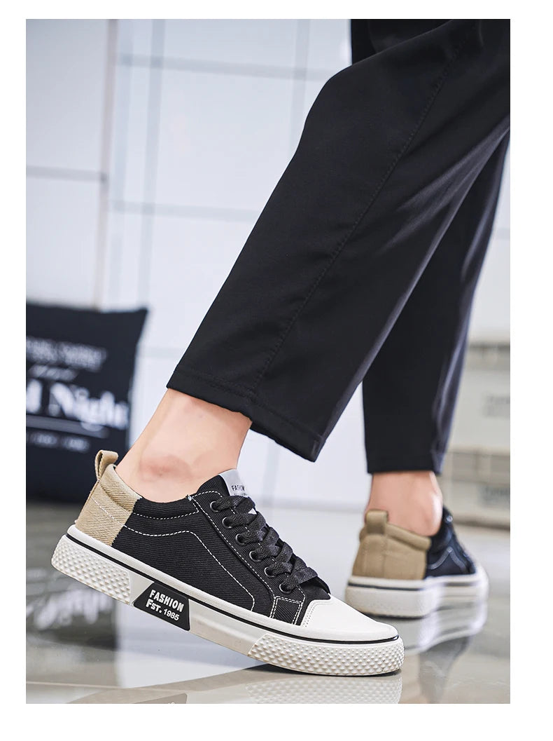 Canvas shoes four seasons men's casual shoes students flat shoes fashion soft-sole outdoor walking shoes youth Joker board shoes