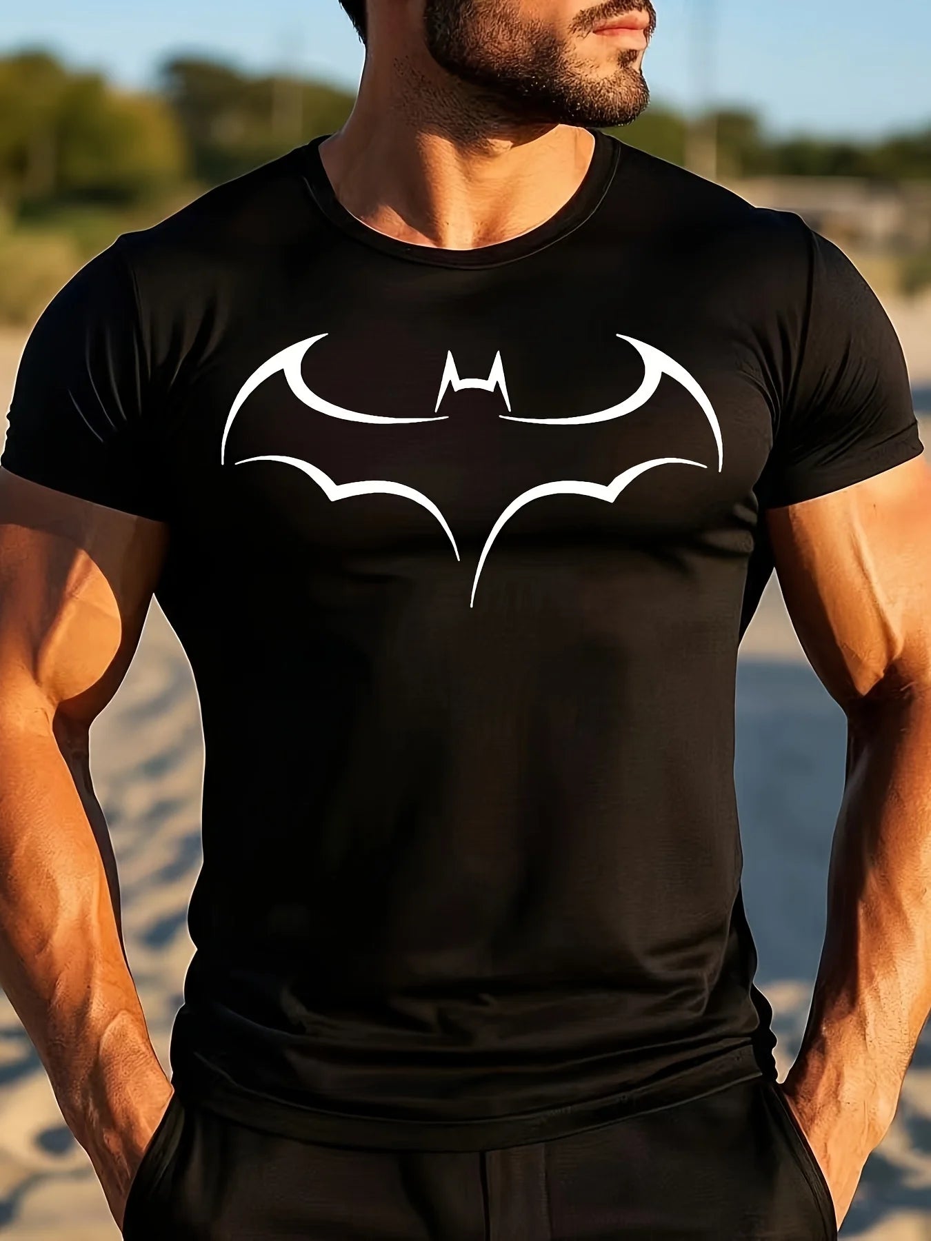 Summer Polyester Short-sleeved T shirt Men's Basic Printed t shirt Simple lines Comfortable thin tee tops Casual Men T shirts