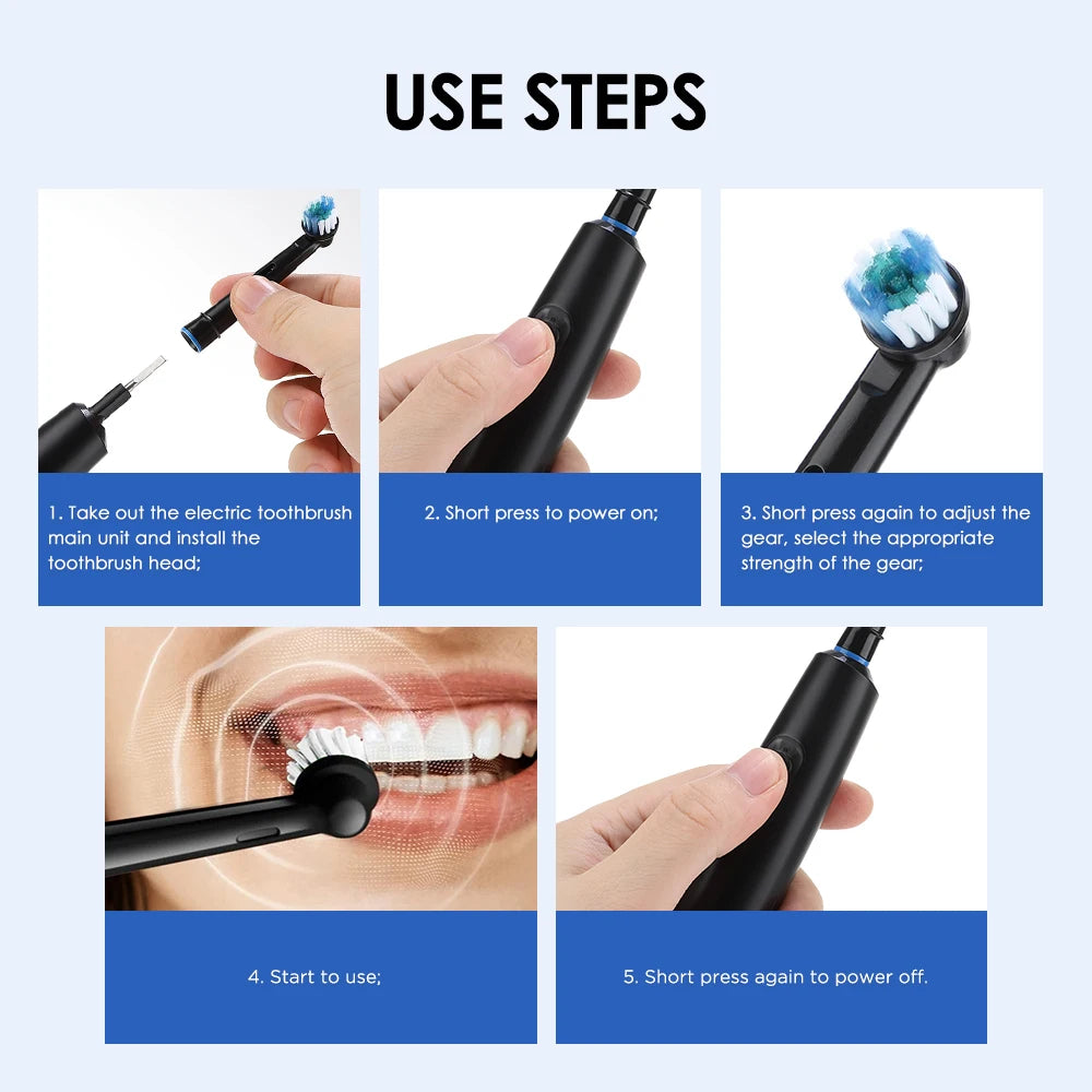 Intelligent Rotating Electric Toothbrush Rechargeable Rotary Brush Compatible with Oral B Replacement Electric Brush Heads