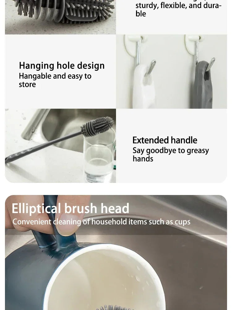 Bottle Brush Insulation Cup Washing No Deadend Long Handled Silicone Cleaning Brush Household Multifunctional Cleaning Tools