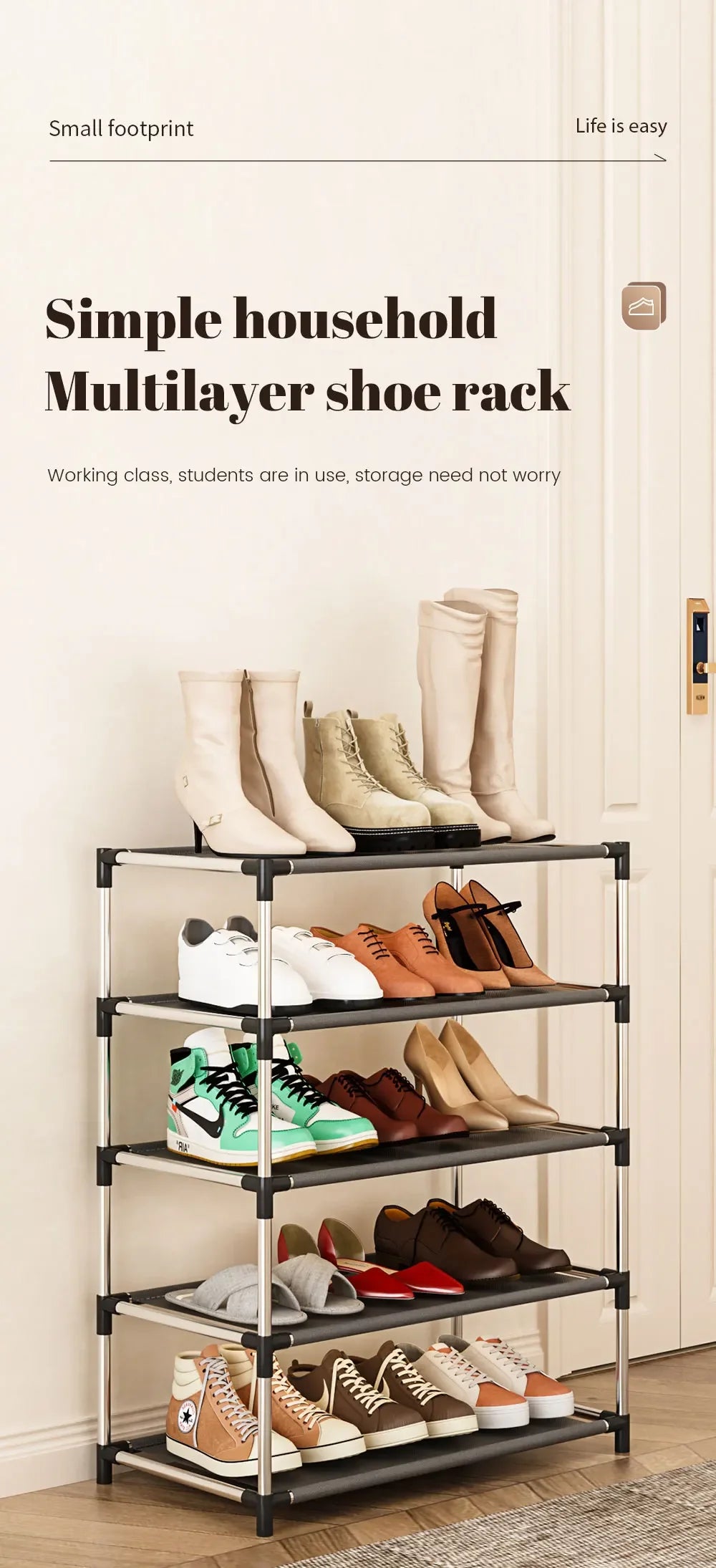 Stylisches Schuhregal Metall Einfaches Schuhregal Schuh-Organizer Ständer Halter Platzsparendes schwarzes Schuhregal für Wohnzimmer