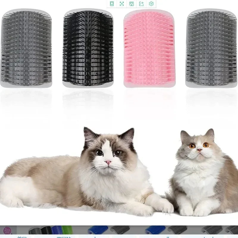 Wall Mount Corner Cat Self Groomer Comb Ergonomic Pet Massage Hair Remover Brush Space Saving Indoor Kitten Scratching Toy Easy