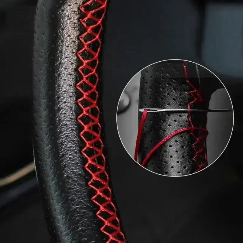 Car Steering Wheel Cover Needles And Braid Thread Artificial Leather Car Covers Suite 2 Color DIY Texture Soft Auto Accessories
