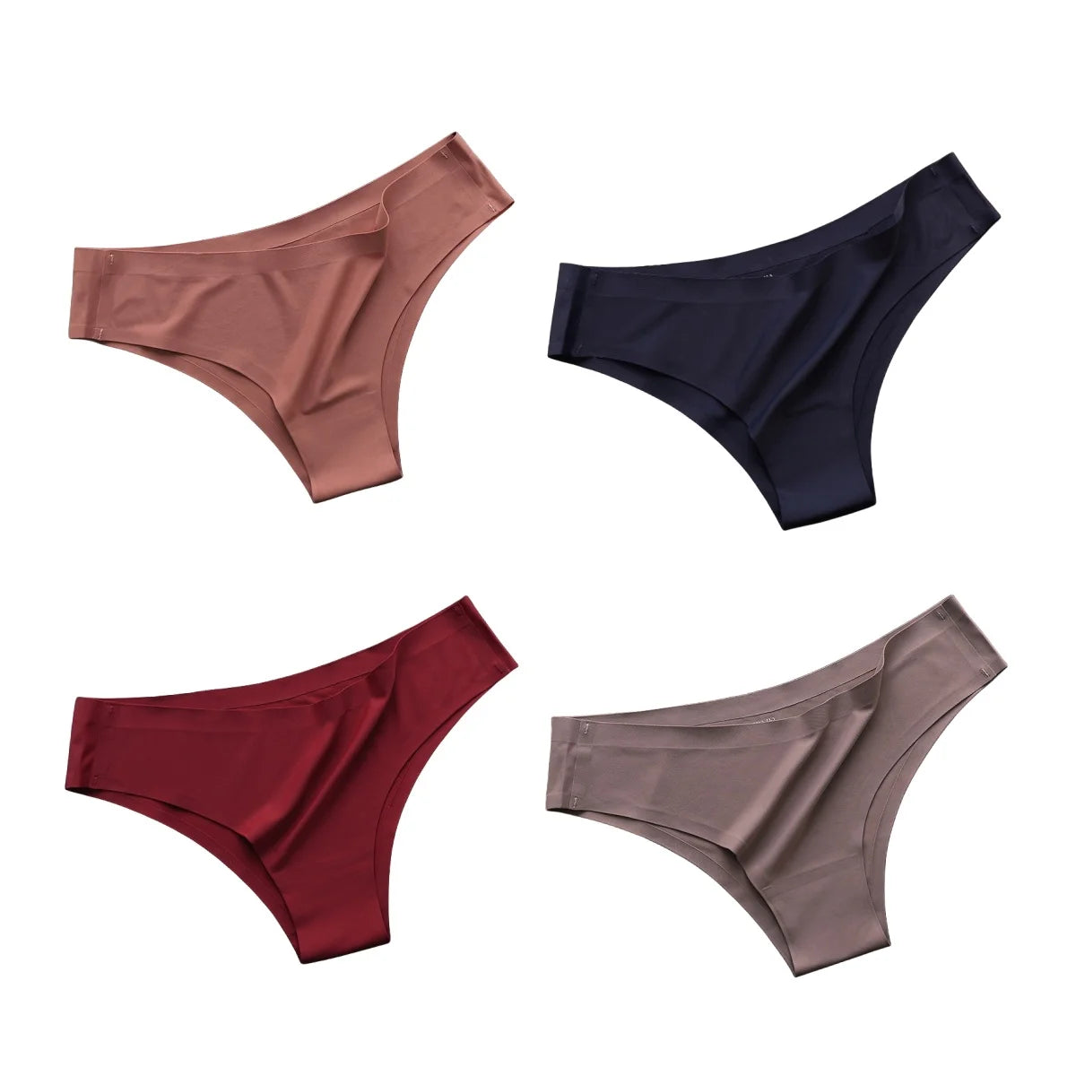 4PCS/Set Seamless Brazilian Panties Women's Sexy Lingerie Cool Ice Silk Low Waist Briefs Soft Solid Ultra-thin Bikini Underwear