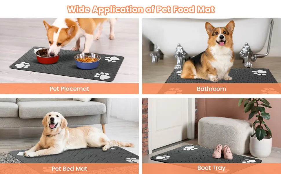 Pet Feeding Mat-Absorbent Pet Placemat Rubber Backing Quick Dry Water Mat for Dog Cat for Food and Water Bowl with Waterproof