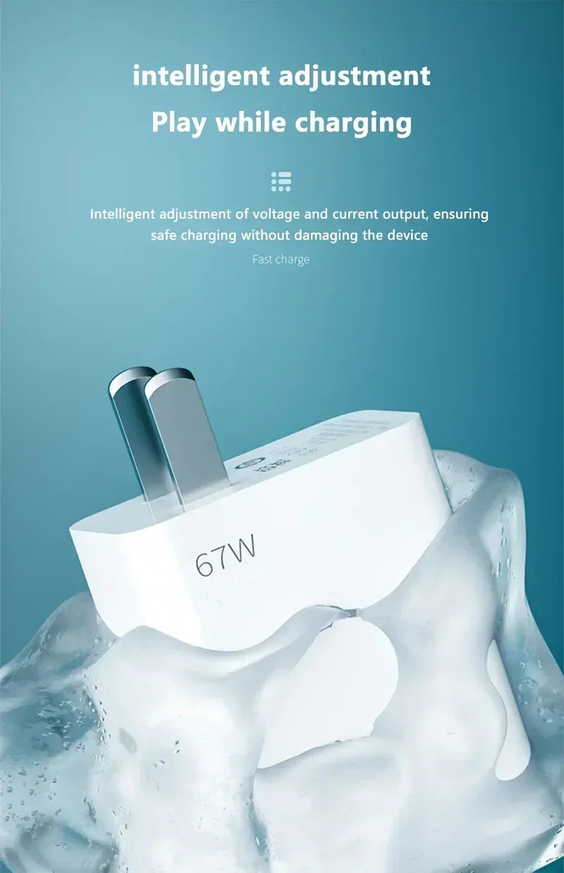 USB GaN Charger Total 67W Fast Charging Wall Phone Adapter 6A USB TypeC Cable Quick Charge 3.0 Plug For iPhone Samsung Xiaomi