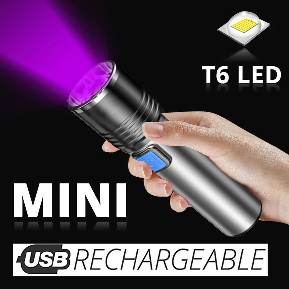 USB Rechargeable UV Flashlight For Pet Urine Detection Resin Cured 395nm UV Flashlight Black Light Zoom