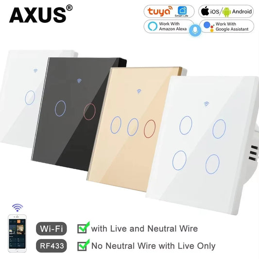 EU WiFi RF 433mhz Smart Wireless Touch Wall Light 1/2/3/4 Gang with Switch Button 220V with no Neutral EU Tuya Alexa Google - Shoppiline