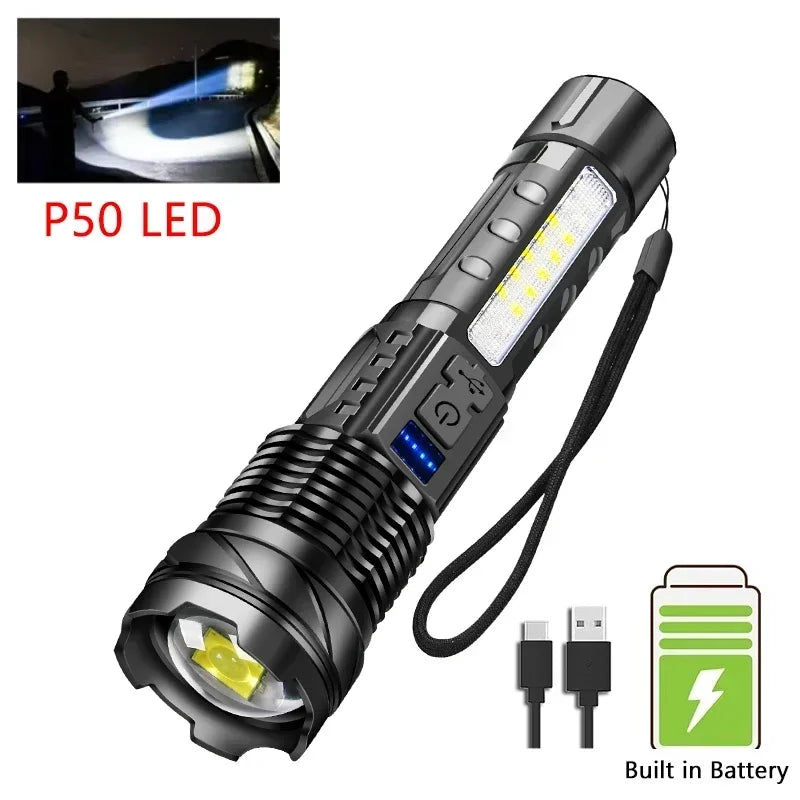 5 LED High Power Led Flashlights Rechargeable Camping Torch 5 Lighting Modes For Outdoor Camping Adventure Lamp with Side Light