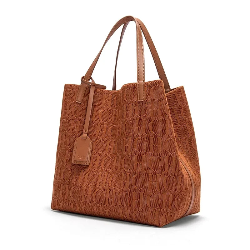 CH High Quality Craft Large Capacity Handbag Ladies Shoulder Bag Fashion Classic New Pure Color Outer Pocket Ladies Handbag - Shoppiline