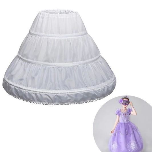 White Children Petticoat A-Line 3 Hoops One Layer Lace Trim Flower Crinoline Skirt Petticoat