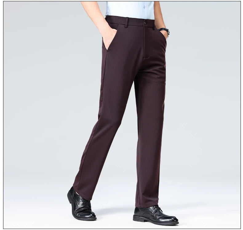 Mens Summer Stretch Straight Leg Business Dress Pants Breathable High Drape Trousers for Business Events