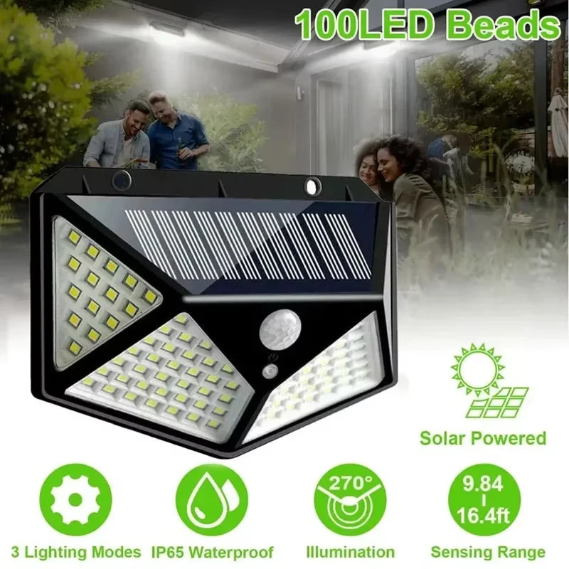 Smart Solar LED Wall Lights 100 LED Motion Sensor Outdoor Waterproof,Solar Charging Security Wall Lamp,Courtyard Garden Fence