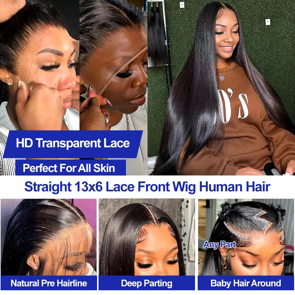 40 Inch Bone Straight Human Hair Wig 13x4 13x6 HD Transparent Lace Wigs Brazilian Full Lace Frontal Wig For Women 300% Density