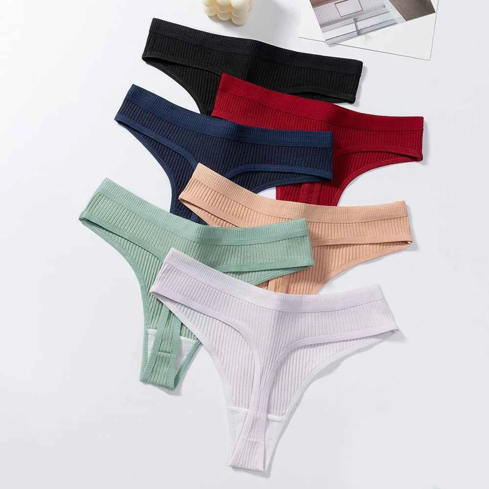 3Pcs/Set Thongs Women's Panties Striped Briefs Girls Solid Color Elastic Underwear Female Sexy Lingeries Hot Comfort G-string