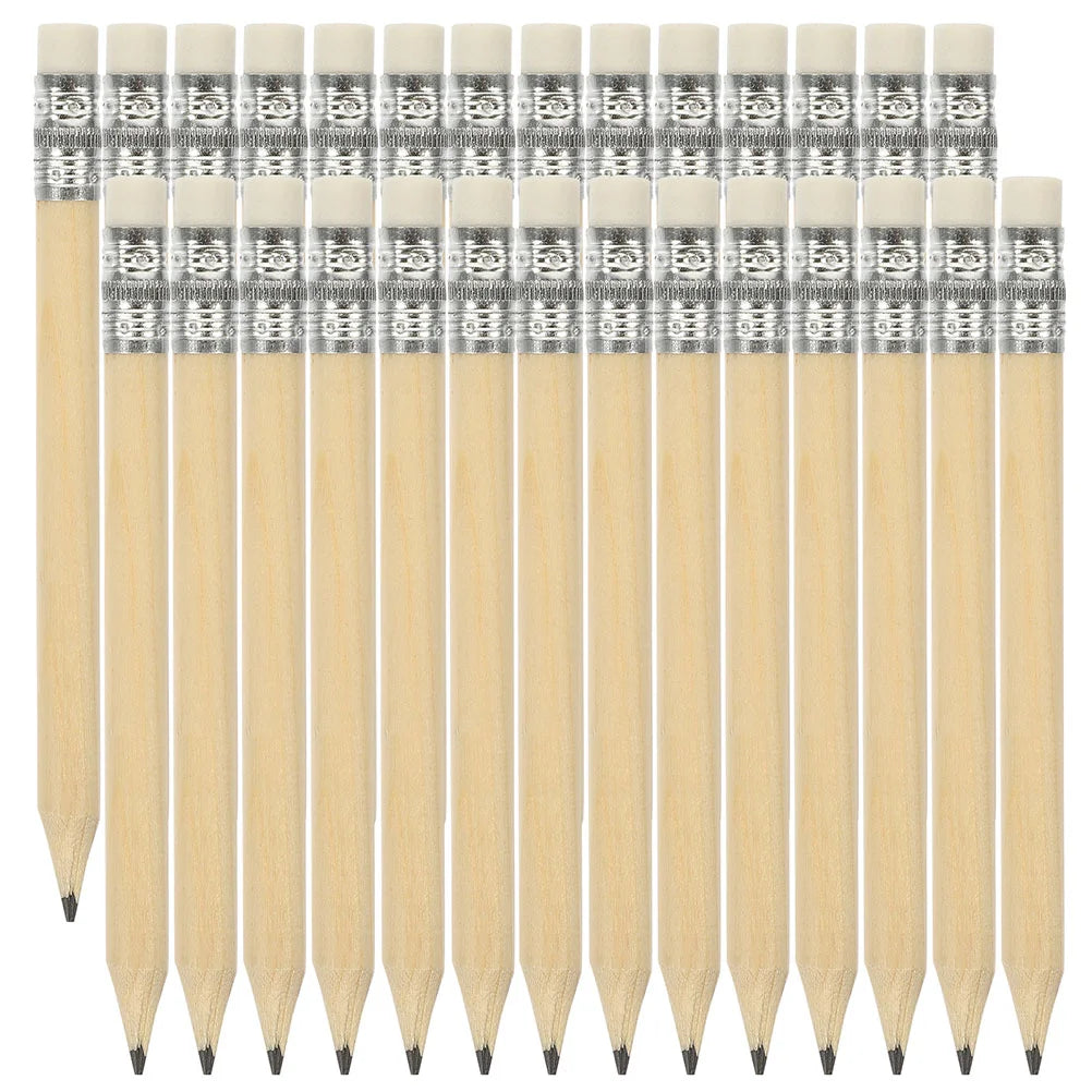 100 Stk. Mini Golf Tragbar Original Holzfarbe Kurze Schreib-Skizzier-Bleistifte Studenten-Bürobedarf mit Radiergummi