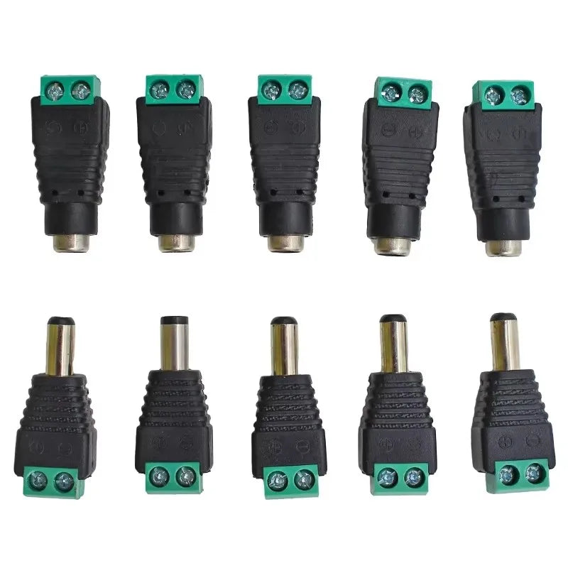 5 Pairs Male and Female Welding-Free DC Plug 5.5*2.1mm Welding-Free DC Female Head Green Terminal Monitoring Power Plug Push-But