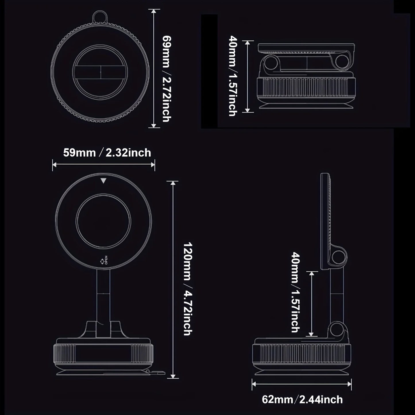 Vacuum Magnetic Suction Cup Phone Mount for Car/Gym/Mirrora/Smooth Surface/Bathroom Mirror,360° AdjustablePhoneHolderfor iPhone. - Shoppiline