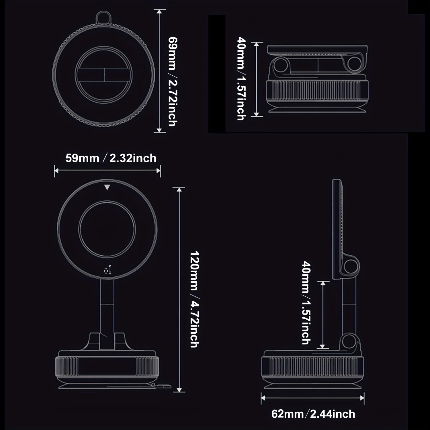 Vacuum Magnetic Suction Cup Phone Mount for Car/Gym/Mirrora/Smooth Surface/Bathroom Mirror,360° AdjustablePhoneHolderfor iPhone. - Shoppiline