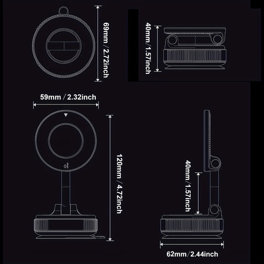 Vacuum Magnetic Suction Cup Phone Mount for Car/Gym/Mirrora/Smooth Surface/Bathroom Mirror,360° AdjustablePhoneHolderfor iPhone. - Shoppiline