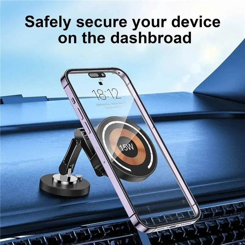 Magnetic Car Wireless Charger Stand Magnet Car Mount Fast Charging Station Phone Holder Bracket For Macsfae iPhone 15 14 13 12 - Shoppiline