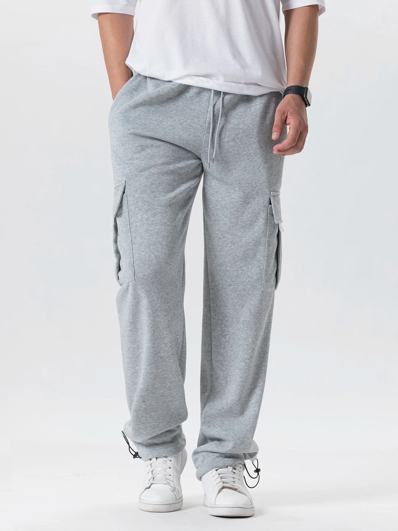 Herren-Sweatpants mit mehreren Taschen Herbst Winter Kordelzug Straight Fit Hose Lauf Jogger Sport Fitnesshose Herren Freizeithose