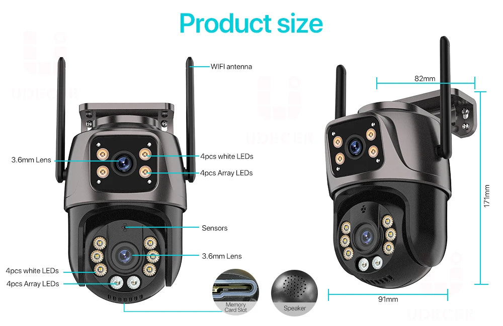 4K 8MP HD Wifi PTZ Camera Outdoor 4MP Dual Lens Dual Screen AI Auto Tracking IP Camera CCTV Audio Video Surveillance P2P iCSee - Shoppiline