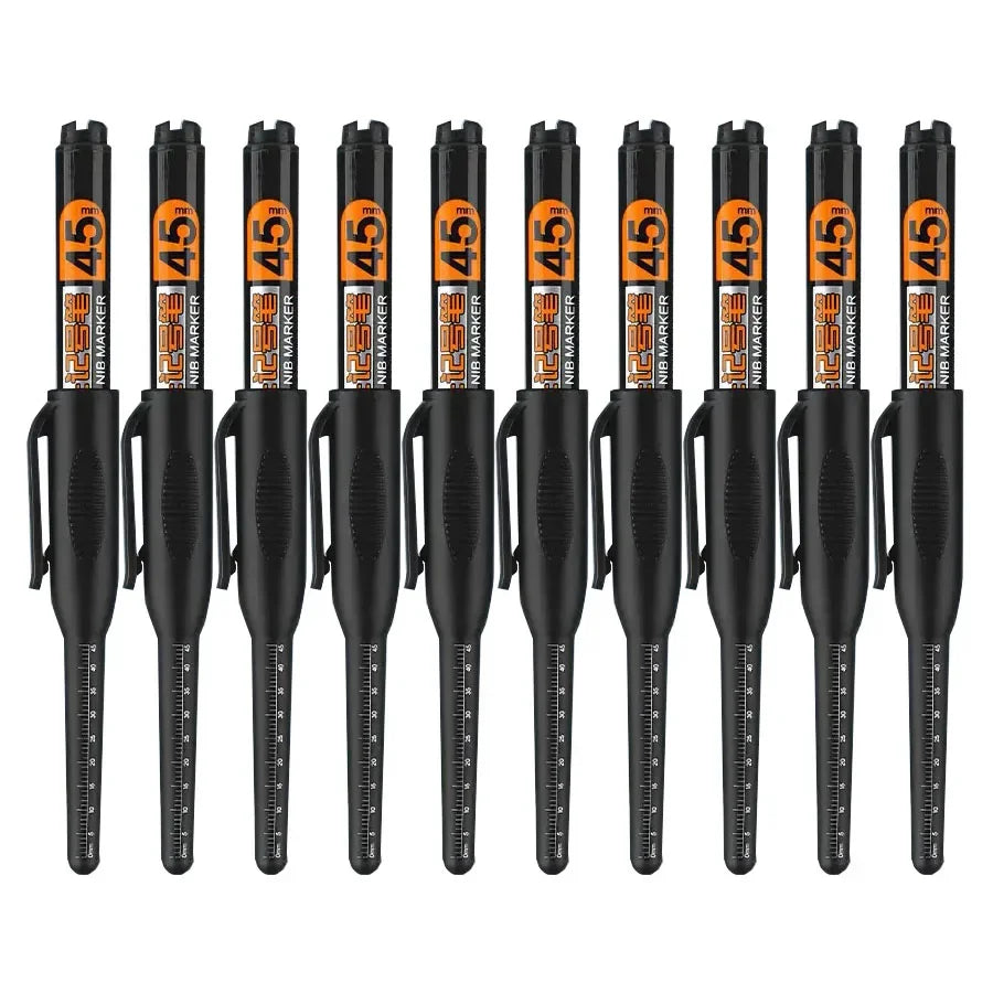 10PCS 45mm Tip Waterproof Long Head Marker Pen Quick-Dry Ink for Woodworking Construction, Deep Hole Non-Toxic Black Red Blue