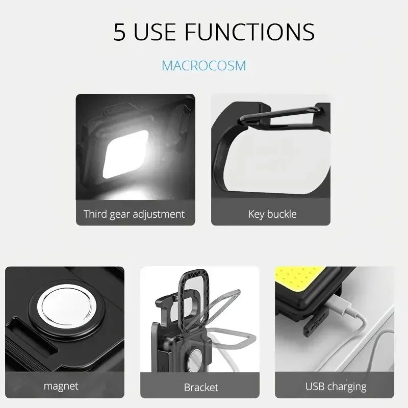 Multi-Function COB Rechargeable Camping Light Keychain Portable High Bright Emergency Mini Light for Outdoor Activities