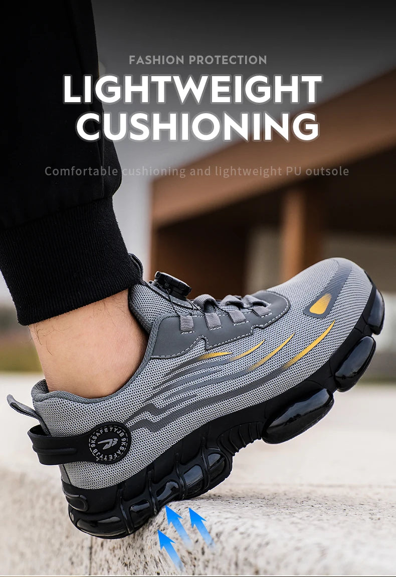 Rotary Buckle Work Safety Shoes For Men and Women Air Soft Sole Lightweight Protective Work Sneakers Men Breathable Boots - Shoppiline