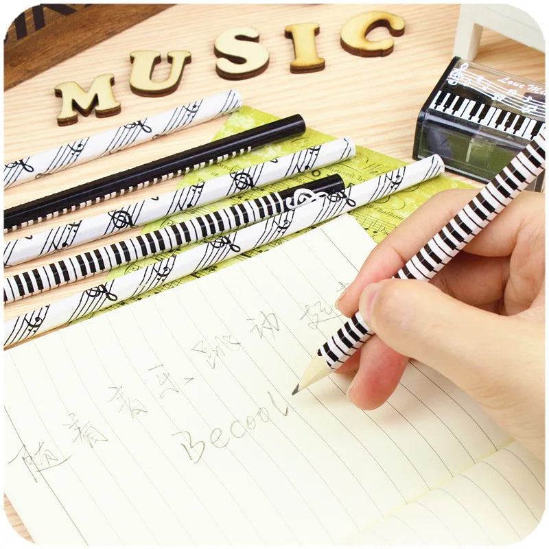 10Pcs Piano Music Note Pencil + 4pcs Pencil Eraser Stationery HB Wooden Painting Sketch Pen Exquisite Gift