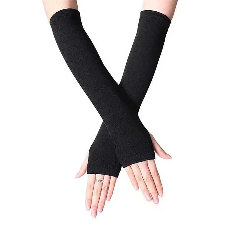 Striped Fingerless Gloves Arm Warmers Cotton Elbow Protection Warm Bracelet Gloves for Cold Weather Daily Casual Outdoor Wear