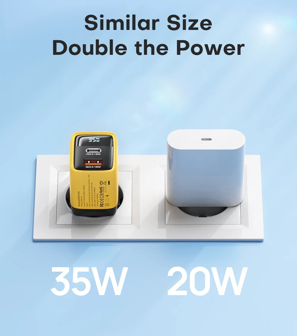 ASOMETECH 35W GaN Charger LED Display QC3.0 30W 25W PD PPS Quick Charge USB Type C Charger For iPhone 14 Pro Samsung S23 Xiaomi - Shoppiline
