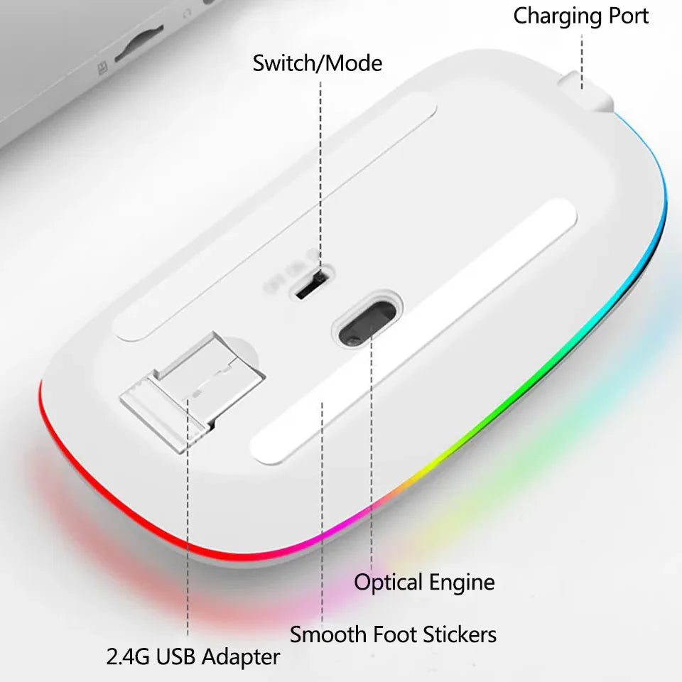 Wireless Mouse Rechargeable Dual Modes Bluetooth-combatible 2.4G USB Computer Mice For Laptop iPad Tablet Notebook Gaming Mouse