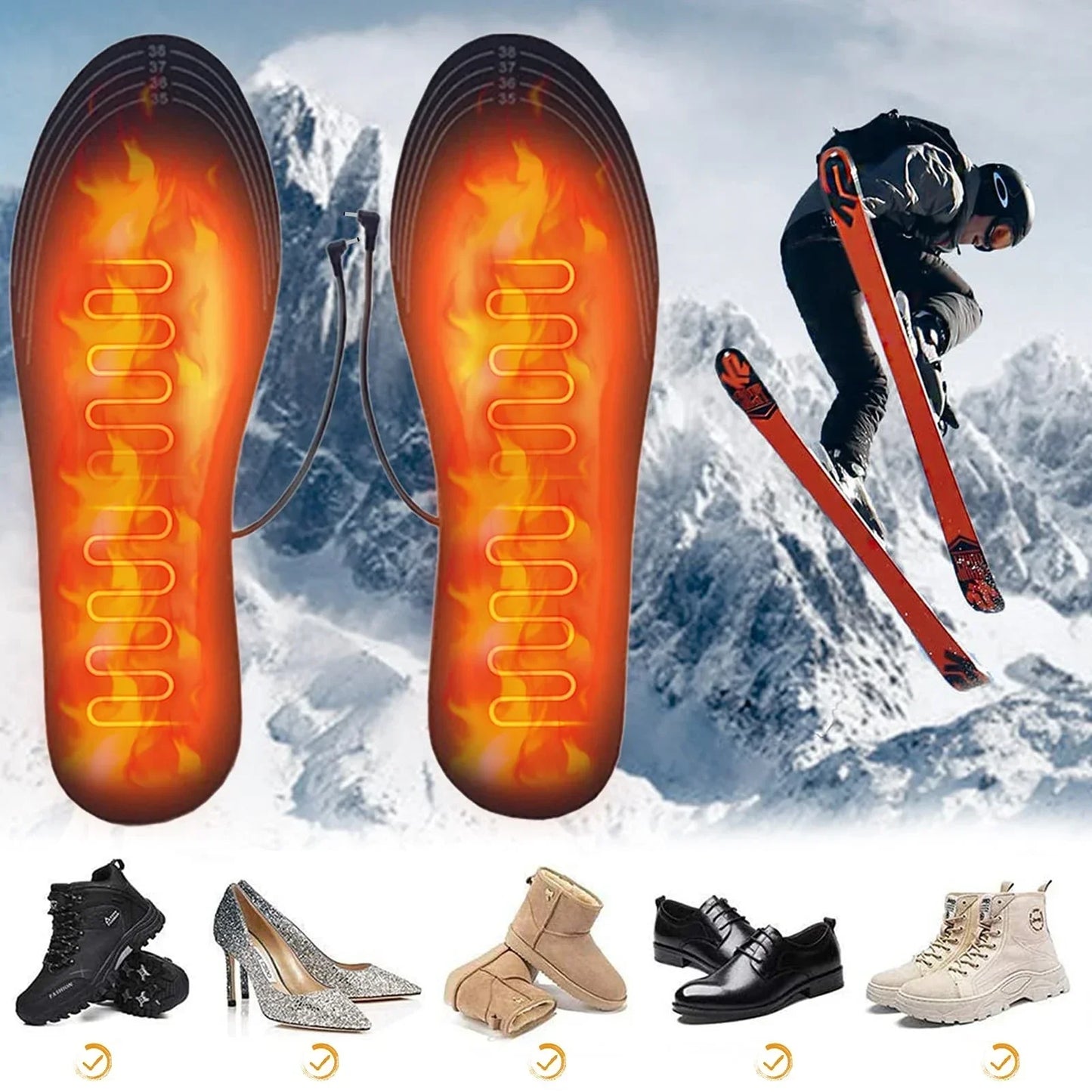 USB Heated Insoles for Shoes Electric Foot Warming Pad Winter Feet Warmer Sock Mat Outdoor Sports Shoe Heating Insole