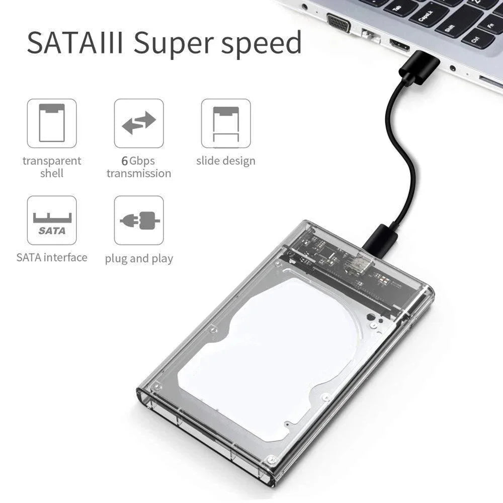 Transparent 2.5 Inch HDD Enclosure SSD SATA to USB 3.0 Type-C 3.1 Portable External Hard Drive Case Tool-Free