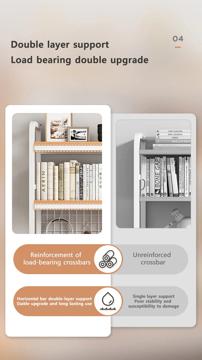 Bookcase Gaming Table Grid Bookshelf Desktop Multi-layer Wrought Iron Shelf Student Computer Desk Table  Wooden Shelves Rack