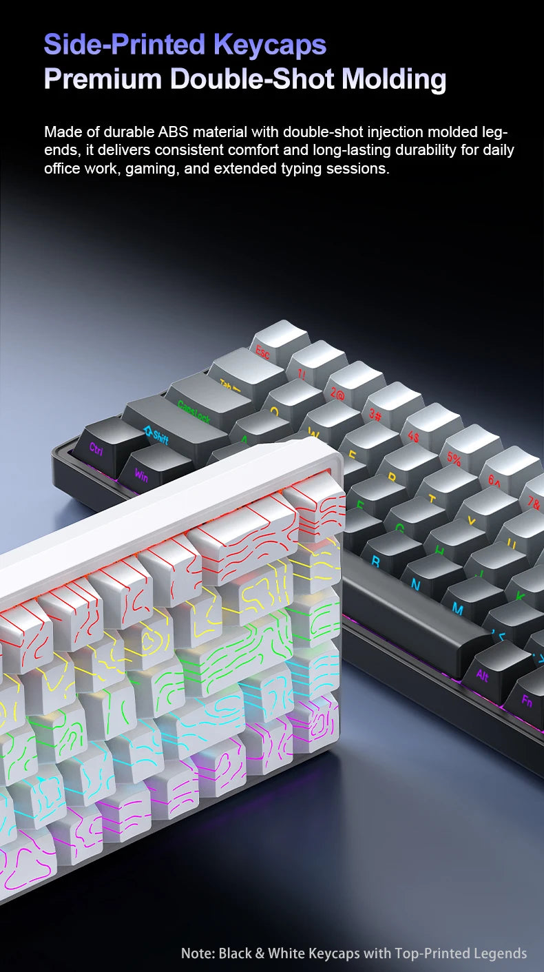 APAYADO A68 Wired Mechanical Keyboard RGB Backlight,Fully Hot-Swappable Keys,ABS Keycaps,68-Key Keyboard for Gaming/Office Use
