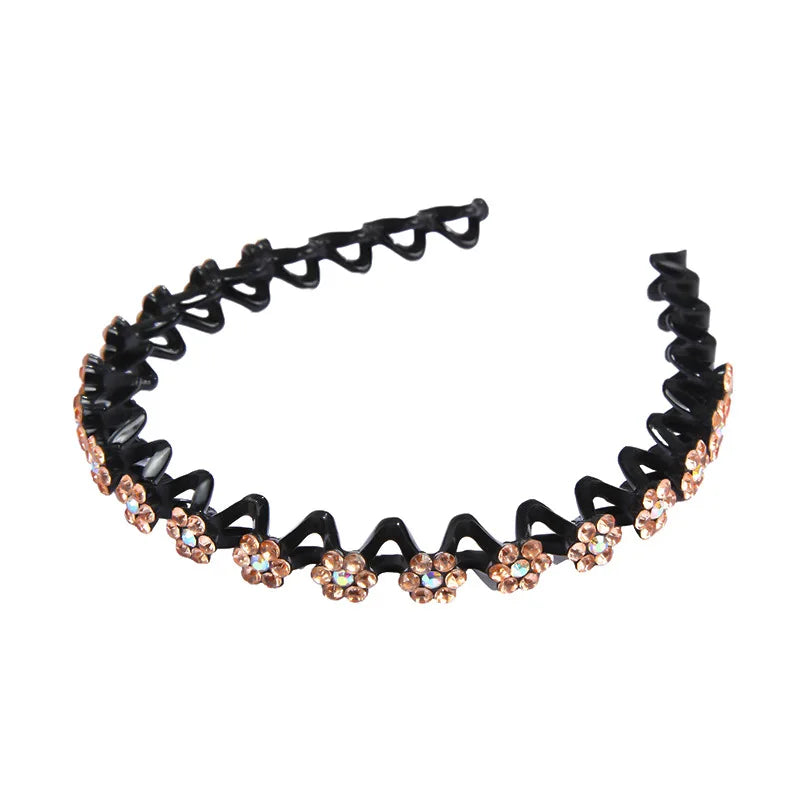 New Non-slip Rhinestone Headbands Solid Wave Hairbands for Women Girls Bezel Fashion Hair Hoop Ladies Boutique Hair Accessories