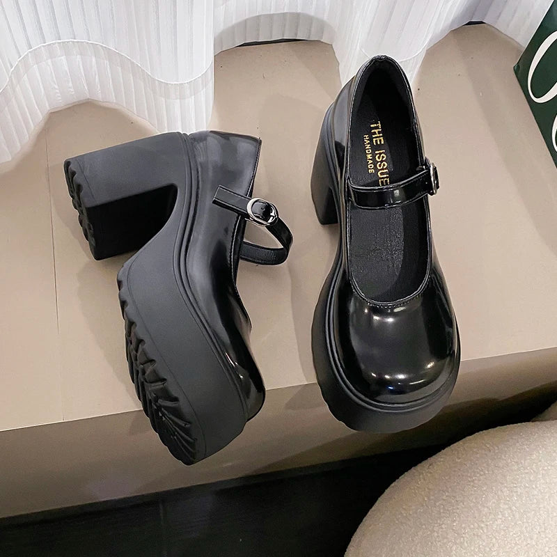 Schwarze Super High Heels Mary Jane Schuhe Damen 2026 Goth Chunky Plateaupumps Damen Übergröße Knöchelschnalle Party Lolita Schuhe 42