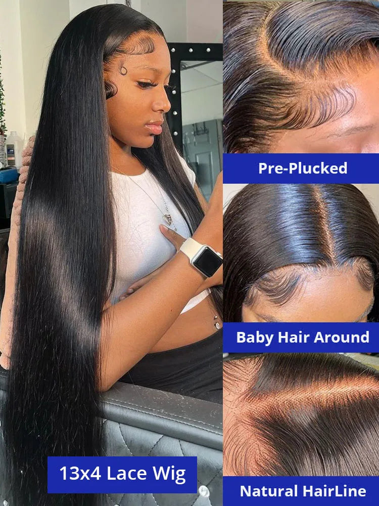 40 Inch Bone Straight Human Hair Wig 13x4 13x6 HD Transparent Lace Wigs Brazilian Full Lace Frontal Wig For Women 300% Density