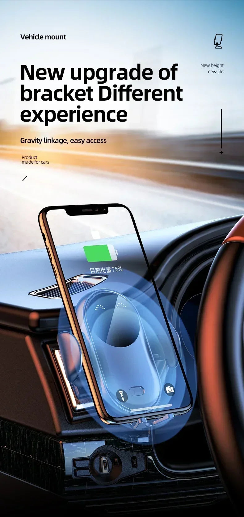 VIKEFON Car Wireless Charger Car Phone Holder for iPhone 17-12 Pro Max 11 Pro X MAX 8 7 Plus Intelligent Infrared Phone Holder - Shoppiline