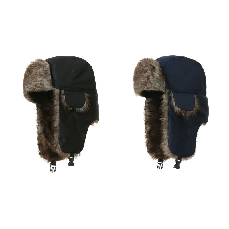 Unisex Warm Mens Women Trapper Cap Aviator Trooper Earflap Winter Flaps Ski Hat New Bomber Hats Russian Ski Hat Faux Fur Hats